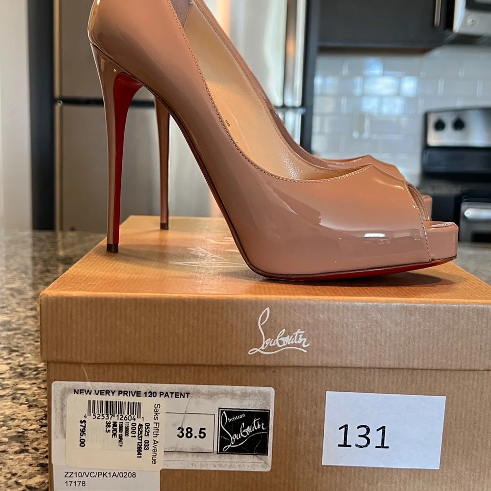 Christian Louboutin Beige and Red Stiletto Heels - Picture 3 of 10